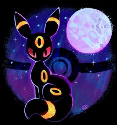 Rule 34 | colored sclera, creatures (company), full moon, game freak, gen 2 pokemon, looking at viewer, moon, nintendo, no humans, pokemon, pokemon (creature), red sclera, signature, sitting, solo, sui (suizilla), umbreon