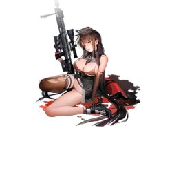 Rule 34 | 1girl, ahoge, anti-materiel rifle, arm support, bikini, bikini top only, bipod, blast compensator, bolt-action rifle, bolt action, breasts, brown bikini, brown eyes, brown hair, bullpup, compensator, corset, dsr-50, dsr-50 (girls&#039; frontline), full body, garrison cap, girls&#039; frontline, gloves, gun, hat, high heels, large breasts, liduke, long hair, looking at viewer, muzzle device, navel, official art, open mouth, rifle, scope, shell casing, sitting, skindentation, sniper rifle, suppressor, swimsuit, torn clothes, transparent background, very long hair, weapon
