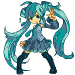 Rule 34 | 1girl, ahoge, aqua hair, aqua necktie, bare shoulders, blue eyes, blue footwear, blue skirt, blue sleeves, blue thighhighs, boots, closed mouth, color guide, detached sleeves, female focus, flat chest, full body, grey shirt, hair ornament, hand up, happy, hatsune miku, legs apart, long hair, long sleeves, lowres, miniskirt, necktie, oyama yoihaya, pigeon-toed, pixel art, pleated skirt, shirt, sidelocks, simple background, skirt, sleeveless, sleeveless shirt, smile, solo, standing, thigh boots, thighhighs, transparent background, twintails, very long hair, vocaloid, w