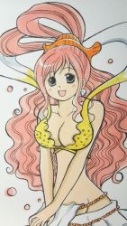 Rule 34 | 1girl, highres, jewelry, mermaid, midriff, monster girl, one piece, pink hair, princess, rei (smile8110), shirahoshi