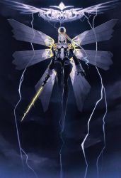 Rule 34 | absurdres, energy sword, flying, halo, highres, official art, ponytail, scan, sister blood, solo, sword, tony taka, weapon, wings