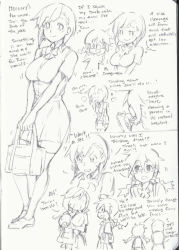 Rule 34 | 3girls, bag, blush, braid, english text, full-face blush, full body, ge-b, glasses, greyscale, loafers, looking at viewer, monochrome, multiple girls, original, school bag, school uniform, shaded face, shirt, shoes, short sleeves, sketch, skirt, smile, speech bubble, surprised, talking, thinking, thought bubble, twin braids