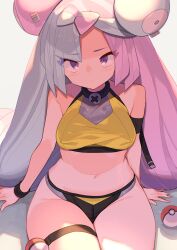 Rule 34 | adapted costume, ball, bow-shaped hair, character hair ornament, creatures (company), game freak, hair ornament, highres, holding, holding ball, iono (pokemon), long hair, low-tied long hair, multicolored hair, nintendo, pink eyes, pink hair, poke ball, poke ball (basic), pokemon, pokemon sv, spring2013, twintails, two-tone hair, very long hair, x