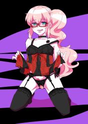 Rule 34 | 10s, :q, androgynous, blonde hair, clothes lift, crossdressing, crotchless, crotchless panties, garter belt, gatchaman, gatchaman crowds, gender request, glasses, green eyes, highres, image sample, lace trim, nail polish, naughty face, ninomiya rui, panties, penis, pixiv sample, resized, sgrgsk, skirt, skirt lift, strap slip, tattoo, thighhighs, tongue, tongue out, underwear, wig