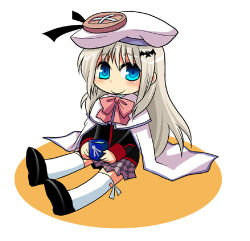 Rule 34 | 1girl, blue eyes, female focus, full body, hat, little busters!, lowres, mgk968, noumi kudryavka, sitting, solo, tagme, white background