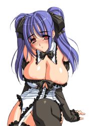 Rule 34 | 1girl, blue hair, breasts, cleavage, huge breasts, magaki ryouta, original, red eyes, solo, thighhighs, twintails