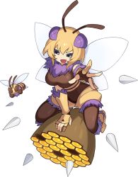 Rule 34 | 1girl, antennae, arm up, arthropod girl, artist request, bee, bee girl, black eyes, blank eyes, blonde hair, bodystocking, bonnie (world flipper), boots, breasts, brown eyes, bug, female focus, full body, fur-trimmed footwear, fur-trimmed shorts, fur collar, fur trim, gauntlets, gloves, happy, highres, honey, honeycomb, insect, insect girl, insect wings, knee boots, large breasts, looking at viewer, non-web source, official art, open mouth, outstretched arm, partially fingerless gloves, reaching, reaching towards viewer, short hair, short shorts, shorts, sidelocks, simple background, sitting, smile, solo, spikes, spread fingers, striped, transparent background, v-shaped eyebrows, white wings, wings, world flipper, yellow footwear, yellow gloves, yellow shorts