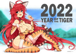 Rule 34 | 1girl, 2022, :d, ahoge, animal ears, animal print, bell, blue eyes, blush, breasts, chinese zodiac, cleavage, collar, commentary, covered navel, cowboy shot, detached sleeves, english commentary, english text, fanbox username, fang, female focus, full body, fur-trimmed jacket, fur-trimmed legwear, fur-trimmed sleeves, fur trim, high heels, high school dxd, highleg, highleg leotard, huge breasts, jacket, leotard, long hair, neck bell, open mouth, print thighhighs, red hair, rias gremory, smile, solo, strapless, strapless leotard, tail, thighhighs, tiger ears, tiger print, tiger tail, very long hair, virus-g, year of the tiger