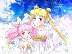 Rule 34 | bishoujo senshi sailor moon, chibi-usa, dress, highres, moon, princess serenity, tsukino usagi, white dress