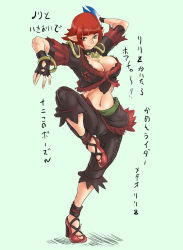 Rule 34 | 00s, 1girl, ballet slippers, bracelet, breasts, cameltoe, choker, cleavage, dancer, final fantasy, final fantasy xi, fingerless gloves, gloves, hair ornament, high heels, jewelry, lilisette baloumat, necklace, red hair, shoes, solo, translation request
