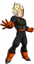 Rule 34 | 1boy, armor, blonde hair, blue eyes, dragon ball, dragon ball fighterz, dragonball z, highres, looking at viewer, official art, recolor, recolored, solo, super saiyan, vegeta