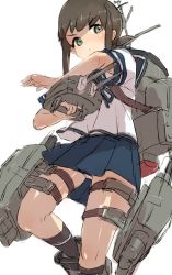 Rule 34 | 1girl, adapted turret, aiming, alchera, black hair, blue neckwear, blue sailor collar, blue skirt, cannon, feet out of frame, fubuki (kancolle), green eyes, kantai collection, long hair, looking at viewer, low ponytail, machinery, panties, pantyhose, pleated skirt, ponytail, sailor collar, school uniform, serafuku, short ponytail, sidelocks, simple background, skirt, solo, swimsuit, turret, underwear, white background, white panties