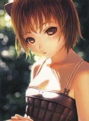 Rule 34 | 1girl, absurdres, animal ears, blurry, bob cut, bokeh, cat ears, day, depth of field, eyelashes, flat chest, form code, futuregraph, highres, huge filesize, murata range, own hands together, red hair, scan, short hair, skindentation, solo