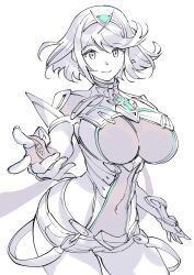 Rule 34 | 1girl, breasts, highres, large breasts, pyra (xenoblade), short hair, simple background, sketch, solo, ug333333, white background, xenoblade chronicles (series), xenoblade chronicles 2