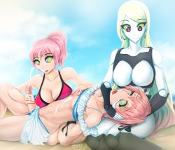 Rule 34 | 1boy, 2girls, andra (lewd-zko), androgynous, android, arms behind back, astolfo (fate), beach, bikini, breasts, crossdressing, crystal (lewd-zko), cum, cum on body, cum on breasts, cum on hair, cum on upper body, doll joints, earrings, erection, expressionless, facial, fate/grand order, fate (series), femdom, handjob, highres, hypnohub, hypnosis, jewelry, joints, lap pillow, large breasts, lewd-zko, long hair, mind control, multiple girls, open mouth, original, penis, ponytail, ringed eyes, robot, saliva, short hair, swimsuit, trap, uncensored