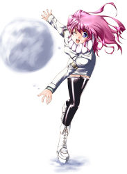 Rule 34 | blue eyes, latex, one eye closed, pink hair, snowball, solo, thighhighs, throwing, wink, zettai ryouiki
