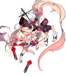 Rule 34 | 10s, animalization, bad id, bad pixiv id, blonde hair, bow, cis (carcharias), hair bow, hair ornament, hair ribbon, hairclip, kantai collection, no humans, red eyes, ribbon, scarf, simple background, solo, torpedo, wolf, yuudachi (kancolle)