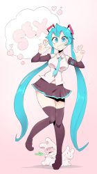 Rule 34 | 1girl, absurdres, aqua eyes, aqua hair, aqua necktie, black skirt, black thighhighs, breasts, collared shirt, detached sleeves, english text, full body, gradient background, hands up, hatsune miku, heart, highres, long hair, looking at viewer, medium breasts, necktie, no nose, pink background, pleated skirt, shadow, shirt, skirt, sleeveless, sleeveless shirt, solo, spring onion, standing, standing on one leg, thighhighs, twintails, vee eks, very long hair, vocaloid, w, white shirt
