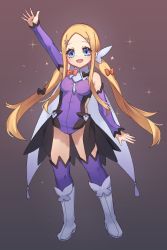Rule 34 | 1girl, abigail williams (fate), arm up, bare shoulders, black bow, blonde hair, blue eyes, blush, boots, bow, breasts, cape, cosplay, detached sleeves, fate/grand order, fate/kaleid liner prisma illya, fate (series), feather hair ornament, feathers, forehead, full body, hair bow, hair ornament, hairclip, highres, knee boots, leotard, long hair, looking at viewer, miya (miyaruta), miyu edelfelt, miyu edelfelt (cosplay), multiple bows, open mouth, orange bow, parted bangs, purple leotard, purple sleeves, purple thighhighs, sidelocks, small breasts, smile, solo, thighhighs, thighhighs under boots, thighs, twintails, white cape, white footwear