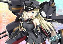 Rule 34 | 10s, 1girl, bismarck (kancolle), blonde hair, blue eyes, blush, breasts, get, gloves, hat, kantai collection, large breasts, long hair, looking at viewer, military, military hat, military uniform, peaked cap, sky-freedom, smile, solo, uniform