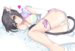 Rule 34 | 10s, 1girl, animal ears, ass, bad id, bad pixiv id, black hair, breasts, brown eyes, cat ears, cleavage, duko, gloves, heart, legs, lying, on side, panties, shaomei rin, shining (series), shining hearts, single thighhigh, solo, tail, thighhighs, thighs, underwear