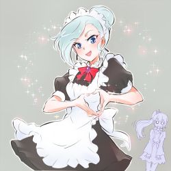 Rule 34 | 2girls, alternate costume, apron, blue eyes, blush, enmaided, heart, heart hands, iesupa, maid, maid apron, maid headdress, multiple girls, o o, open mouth, rwby, scar, scar across eye, scar on face, siblings, side ponytail, silver hair, sisters, smile, sparkle, surprised, weiss schnee, winter schnee