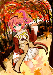 Rule 34 | 1girl, alfa system, breasts, coat, forest, green eyes, hairband, kanonno grassvalley, leaf, long hair, nature, pink hair, ribbon, skirt, smile, tales of (series), tales of the world radiant mythology 3, water