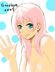 Rule 34 | 1girl, blue eyes, k+, out-of-frame censoring, pink hair, solo, topless