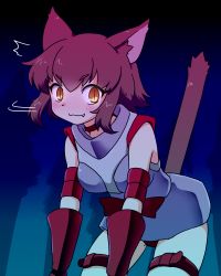 Rule 34 | 1girl, akthree0, animal ears, armor, blush, brown hair, cat ears, cat tail, character request, choker, fang, female focus, gloves, lowres, short hair, slit pupils, solo, tail, viprpg, yellow eyes