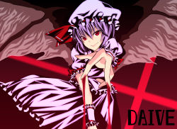 Rule 34 | 1girl, bad id, bad pixiv id, blood, daive, female focus, gradient background, hat, remilia scarlet, ribbon, solo, touhou, wings