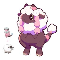 Rule 34 | :3, artsy-rc, commentary, creatures (company), english commentary, flaaffy, fusion, game freak, gen 2 pokemon, gen 8 pokemon, highres, nintendo, no humans, official art inset, plus sign, pokemon, pokemon (creature), signature, simple background, solo, standing, white background, wooloo