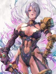 Rule 34 | 1girl, aura, breasts, energy, highres, isabella valentine, large breasts, mitsu plus, short hair, solo, soul calibur, weapon, whip sword