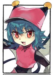 Rule 34 | 1girl, blue hair, digimon, digimon (creature), female focus, hat, highres, navimon, red eyes, solo, tail, wings