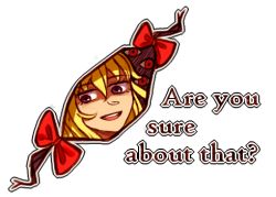 Rule 34 | 1girl, are you sure about that (meme), blonde hair, bow, brown eyes, caramelized tomatoes, commentary, english commentary, english text, gap (touhou), hair between eyes, long hair, lowres, meme, open mouth, red bow, round teeth, shaded face, simple background, solo, teeth, touhou, transparent background, wwe, yakumo yukari