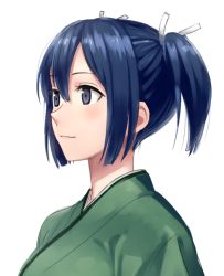 Rule 34 | 10s, 1girl, bad id, bad twitter id, blue eyes, blue hair, hair ribbon, japanese clothes, kantai collection, kimono, kinosuke (sositeimanoga), looking to the side, matching hair/eyes, portrait, profile, ribbon, short hair, simple background, solo, souryuu (kancolle), twintails, upper body, white background