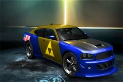 Rule 34 | american flag, car, car show, customized, dodge (company), dodge charger, dodge charger srt8 super bee, front, game, motor vehicle, need for speed: undercover, nintendo, no humans, the legend of zelda, triforce, vehicle