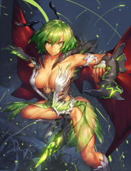 Rule 34 | 1girl, aged up, alternate costume, antennae, ass, black skirt, boots, breasts, cape, collarbone, dual wielding, female focus, fireflies, glowing, grass, green eyes, green hair, green skirt, hip focus, holding, large breasts, legs, looking at viewer, matching hair/eyes, melon22, muscular, night, night sky, pelvic curtain, short hair, skirt, sky, smile, solo, thighs, toned, torn clothes, touhou, water, white footwear, wriggle nightbug