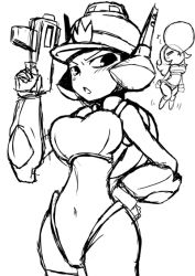 Rule 34 | 2girls, breasts, blowing bubbles, chewing gum, gun, hooligan sisters, large breasts, mighty switch force!, monochrome, multiple girls, navel, patricia wagon, police, police uniform, policewoman, uniform, wayforward, weapon