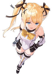 Rule 34 | blonde hair, blue eyes, dead or alive, frills, gloves, highres, leotard, marie rose, tecmo, thighhighs, thighs, twintails, white leotard, yagi2013