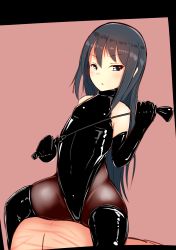 Rule 34 | 1boy, 1girl, absurdres, asashio (kancolle), bare shoulders, bdsm, black footwear, black gloves, black hair, black leotard, blue eyes, bondage, bondage outfit, boots, bound, clothed female nude male, dominatrix, elbow gloves, femdom, girl on top, gloves, highleg, highleg leotard, highres, holding, holding riding crop, holding whip, kantai collection, katsuten, latex, latex boots, latex gloves, latex legwear, latex leotard, leotard, long hair, looking at viewer, nude, riding crop, see-through, shiny clothes, simple background, sitting, sitting on person, spread legs, thigh boots, thighhighs, whip, whip marks