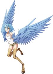 Rule 34 | 1girl, ahoge, artist request, bare shoulders, bird legs, blue hair, blue wings, blush, breasts, feathered wings, feathers, full body, game cg, harpy, monster girl, monster musume no iru nichijou, monster musume no iru nichijou online, official art, papi (monster musume), small breasts, talons, tank top, transparent background, white tank top, winged arms, wings, yellow eyes