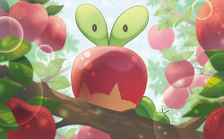 Rule 34 | apple, applin, creature, creatures (company), food, food focus, fruit, full body, game freak, gen 8 pokemon, green eyes, looking at viewer, mizue, nintendo, no humans, official art, pokemon, pokemon (creature), pokemon tcg, solo, third-party source