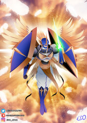 Rule 34 | angel, angel boy, armor, digimon, digimon (creature), dominimon, energy sword, sword, weapon, wings