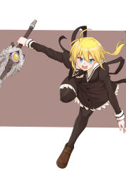 Rule 34 | 1girl, absurdres, ahoge, amano soraha, angry, arm at side, arm up, assault lily, black pantyhose, black ribbon, blonde hair, blue eyes, breasts, brown background, brown footwear, buttons, charging forward, commentary request, cropped jacket, floating hair, frilled skirt, frills, full body, hair between eyes, high-waist skirt, highres, holding, holding sword, holding weapon, juliet sleeves, leaning forward, leg up, loafers, long hair, long sleeves, looking at viewer, low ponytail, medium breasts, miniskirt, neck ribbon, open mouth, outstretched arm, pantyhose, ponytail, puffy sleeves, ribbon, running, sasaki33916, school uniform, shoes, skirt, solo, sword, teeth, two-tone background, upper teeth only, v-shaped eyebrows, weapon, white background, yurigaoka girls academy school uniform