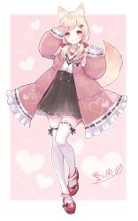 Rule 34 | 1girl, animal ear fluff, animal ears, black skirt, blonde hair, bow, character request, choker, coat, commission, frilled coat, frills, full body, hair bow, hayama hisashi, high-waist skirt, highres, indie virtual youtuber, long sleeves, open clothes, open coat, puffy long sleeves, puffy sleeves, ribbon-trimmed legwear, ribbon trim, shirt, skeb commission, skirt, sleeves past wrists, smile, solo, tail, thighhighs, virtual youtuber, white thighhighs, zettai ryouiki