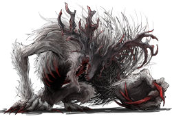 Rule 34 | 1other, antlers, bloodborne, cleric beast, commentary request, grey fur, horns, kankan33333, monster, no eyes, open mouth, ribs, sharp teeth, simple background, solo, teeth, white background