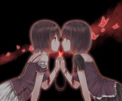 Rule 34 | 2girls, amakura mayu, amakura mio, bad id, bad pixiv id, black hair, brown eyes, brown hair, bug, butterfly, fatal frame, fatal frame 2, holding hands, highres, hiten (hitenkei), incest, insect, interlocked fingers, multiple girls, own hands together, short hair, siblings, sisters, skirt, string, tecmo, twincest, twins, yuri