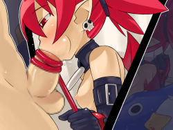 Rule 34 | bat wings, blush, censored, cheek bulge, covered erect nipples, demon tail, disgaea, double typhoon, etna (disgaea), fellatio, flat chest, nippon ichi, oral, penis, prinny, red eyes, red hair, short hair, tail, tailjob, tied penis, twintails, wings