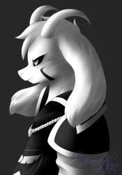 Rule 34 | 1boy, asriel dreemurr, highres, male focus, monochrome, aged up, simple background, solo, tagme, undertale, upper body