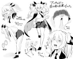 Rule 34 | 10s, 1girl, anchovy (girls und panzer), anzio school uniform, black skirt, breath, cape, commentary request, dress shirt, drill hair, flying sweatdrops, girls und panzer, gloom (expression), greyscale, hands on thighs, leaning forward, leg up, long hair, long sleeves, miniskirt, moekichi, monochrome, motion lines, multiple views, necktie, panties, panties under pantyhose, pantyhose, pantyshot, running, school uniform, shirt, shoes, skirt, standing, standing on one leg, tears, translation request, trembling, twin drills, twintails, underwear, upskirt